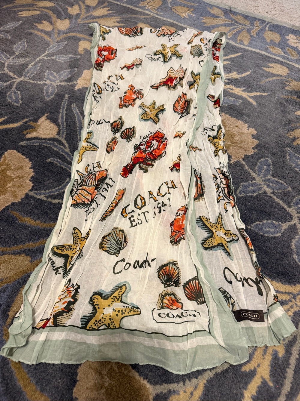 Coach Women’s VINTAGE Pierre Le Tan Beach Scarf in Seafoam with Shell Print